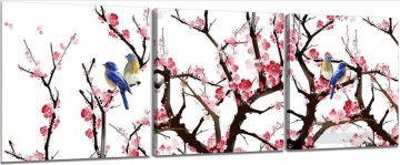 Establecer grupo Painting - pájaros en flor de ciruelo en paneles escenificados